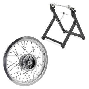 Sett: felg 2,15x16 bred passer til Simson S51 S50 S70 Schwalbe KR51 AF25 + balanseringsstativ WU-2 balanseenhet svart