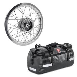 Sett: felg 2,15x16 bred passer til Simson S51 S50 S70 Schwalbe KR51 AF25 + halebag Drybag XB50 volum 50l