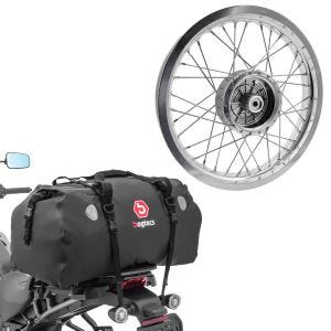 Sett: felg 2,15x16 bred passer til Simson S51 S50 S70 Schwalbe KR51 AF25 + halebag Drybag XF80 volum 80l