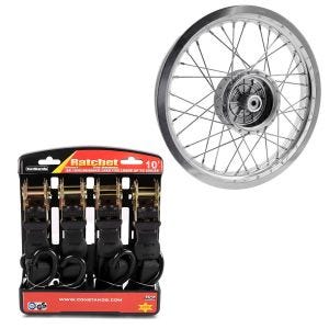 Sett: felg 2,15x16 bred passer til Simson S51 S50 S70 Schwalbe KR51 AF25 + strammesett med skralle og krok inkludert 4x surringsløkker i sort