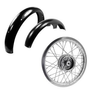 Sett: Felg 2,15x16 bred egnet for Simson S51 S50 S70 Schwalbe KR51 AF25 + skjerm foran + bak egnet for Simson S50 / S51 / S70 WP1black