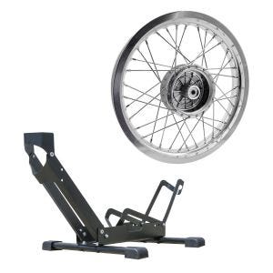 Sett: felg 2,15x16 bred passer til Simson S51 S50 S70 Schwalbe KR51 AF25 + frittstående sykkelstativ TS1 sykkelholder 26 til 29" dekk svart