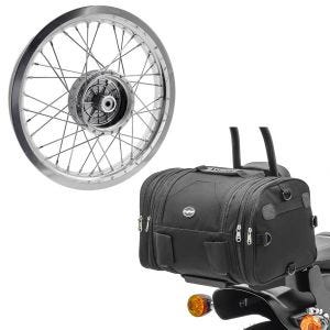 Sett: felg 2,15x16 bred passer til Simson S51 S50 S70 Schwalbe KR51 AF25 + halebag RB1 bagasjerull 24-30L svart