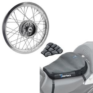 Sett: Felg 2,15x16 bred passer til Simson S51 S50 S70 Schwalbe KR51 AF25 + luftpute Air Deluxe M komfortsetepute i sort