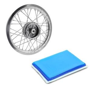 Sett: Felg 2,15x16 bred egnet for Simson S51 S50 S70 Schwalbe KR51 AF25 + gelpute egnet for motorsykkelsete, kan skjæres til, 20 x 15 x 1,5 cm