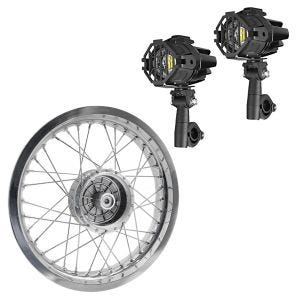 Sett: Felg 2,5x16 bred egnet for Simson S51 S50 S70 Schwalbe KR51 AF26 + 2x LED-tåkelys