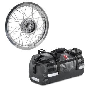 Sett: felg 2,5x16 bred passer til Simson S51 S50 S70 Schwalbe KR51 AF26 + halebag Drybag XB50 volum 50l