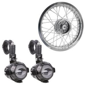 Sett: Felg 2,5x16 bred egnet for Simson S51 S50 S70 Schwalbe KR51 AF26 + LED ekstra frontlykter MS1 ECE par