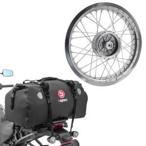 Sett: felg 2,5x16 bred passer til Simson S51 S50 S70 Schwalbe KR51 AF26 + halebag Drybag XF80 volum 80l