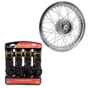Sett: Felg 2,5x16 bred egnet for Simson S51 S50 S70 Schwalbe KR51 AF26 + strammesett med skralle og krok inkludert 4x surringsløkker i sort