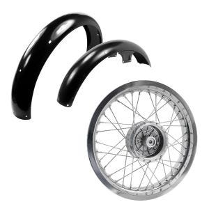 Sett: Felg 2,5x16 bred egnet for Simson S51 S50 S70 Schwalbe KR51 AF26 + skjerm foran + bak egnet for Simson S50 / S51 / S70 WP1black
