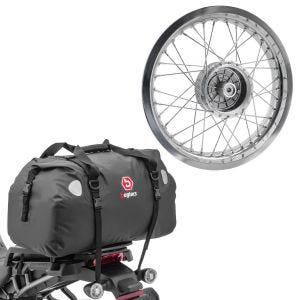 Sett: felg 2,5x16 bred passer til Simson S51 S50 S70 Schwalbe KR51 AF26 + halebag Drybag XF60 volum 60l