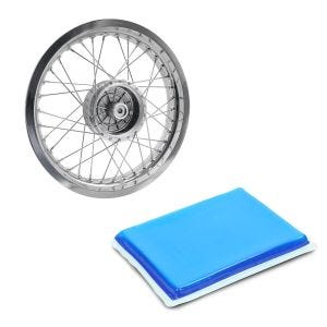 Sett: Felg 2,5x16 bred passer til Simson S51 S50 S70 Schwalbe KR51 AF26 + gelpute innebygd pute XL egnet for motorsykkelsete 25x20x1,5 cm