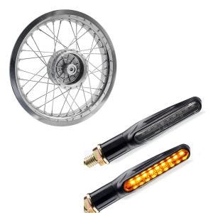 Sett: felg 2,5x16 bred passer til Simson S51 S50 S70 Schwalbe KR51 AF26 + kjørelysblinklys KP6 LED-blinklys med E-merke 2 stk.
