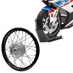 Sett: eiker felg aluminium 1,6x16 egnet for Simson S51 S50 S70 Schwalbe KR51 AF28 svart + transportstativ Easy-Fix MC rocker opptil 21 tommer svart
