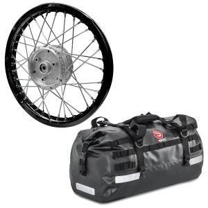 Sett: eiker felg aluminium 1,6x16 passer til Simson S51 S50 S70 Schwalbe KR51 AF28 svart + halebag Drybag XB50 volum 50l