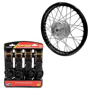 Sett: eiker hjulfelg aluminium 1,6x16 egnet for Simson S51 S50 S70 Schwalbe KR51 AF28 svart + strammesett med skralle og krok inkludert 4x surringsløkker i sort