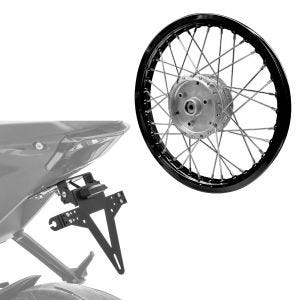 Sett: eiker hjulfelg aluminium 1,6x16 passer til Simson S51 S50 S70 Schwalbe KR51 AF28 sort + nummerskiltholder KH4 nummerskiltholder med LED-belysning
