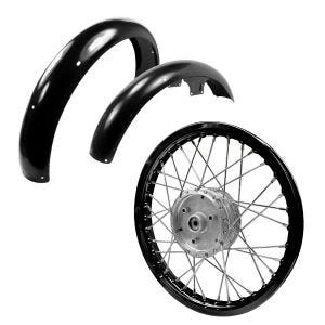 Sett: eiker felg aluminium 1,6x16 egnet for Simson S51 S50 S70 Schwalbe KR51 AF28 svart + skjerm foran + bak egnet for Simson S50 / S51 / S70 WP1 svart