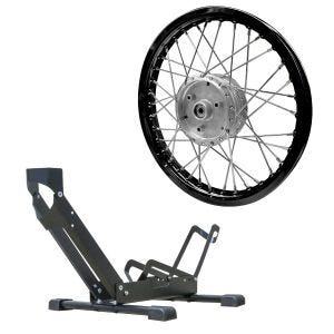 Sett: eiker felg aluminium 1,6x16 passer til Simson S51 S50 S70 Schwalbe KR51 AF28 svart + frittstående sykkelstativ TS1 sykkelholder 26 til 29" dekk svart