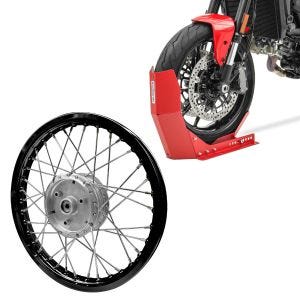 Sett: eiker felg aluminium 1,6x16 egnet for Simson S51 S50 S70 Schwalbe KR51 AF28 svart + transportstativ Easy-Fix motorsykkel rocker opp til 21 tommer rød