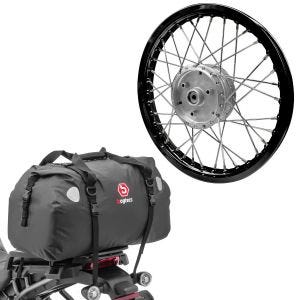 Sett: eiker felg aluminium 1,6x16 passer til Simson S51 S50 S70 Schwalbe KR51 AF28 svart + bakbag Drybag XF60 volum 60l