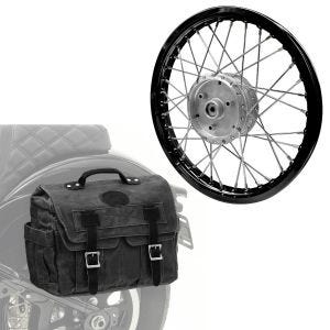 Sett: eiker felg aluminium 1,6x16 egnet for Simson S51 S50 S70 Schwalbe KR51 AF28 svart + salveske canvas med innerlomme CV1 sidelomme svart