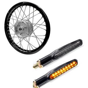 Sett: eiker hjulfelg aluminium 1,6x16 passer til Simson S51 S50 S70 Schwalbe KR51 AF28 sort + kjørelysblink KP6 LED-blink med E-merke 2 stk.