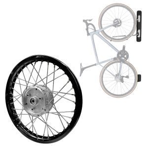 Sett: eiker felg aluminium 1,6x16 egnet for Simson S51 S50 S70 Schwalbe KR51 AF28 svart + sykkelveggfeste svingbart ME84 svart