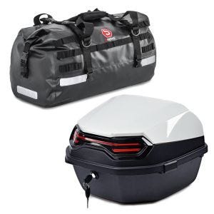 Sett: Toppveske Bagtecs BT11 45 L bak hvit + halebag Drybag XB50 volum 50l