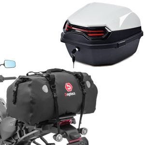 Sett: Toppveske Bagtecs BT11 45 L bak hvit + halebag Drybag XF80 volum 80l