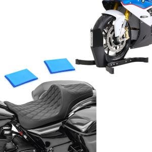Sett: Gel sete egnet for Harley Davidson Touring 08-24 Craftride FR6 svart + Easy-Plus motorsykkel rocker svart