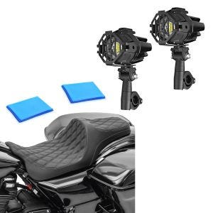 Sett: Gel sete egnet for Harley Davidson Touring 08-24 Craftride FR6 svart + 2x LED tåkelys