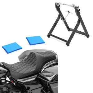 Sett: Gel sete egnet for Harley Davidson Touring 08-24 Craftride FR6 svart + balanseringsstativ WU-2 balanseringsenhet svart