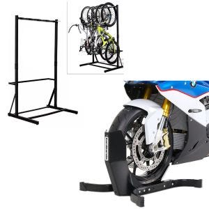 Sett: frittstående sykkelstativ for 5 sykler stål RI98 + motorsykkel rocker Easy-Plus svart