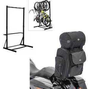 Sett: frittstående sykkelstativ for 5 sykler stål RI98 + sissy bar bag SXL