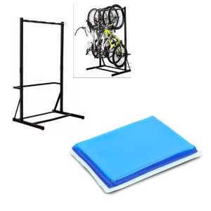 Set: Freestanding bike stand for 5 bikes StahlRI98 + Gel-Pad built-in cushion XL suitable for motorcycle seat 25x20x1.5 cm