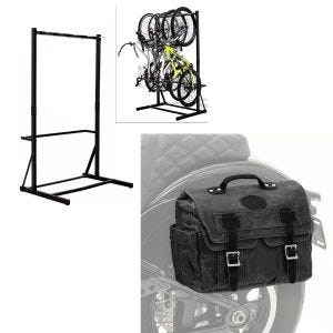Set: Bicycle stand freestanding for 5 bicycles StahlRI98 + saddle bag Canvas with inner pocket CV1 side pocket black