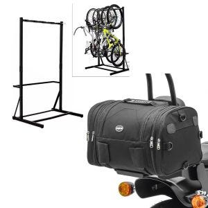 Set: Bicycle stand freestanding for 5 bikes StahlRI98 + rear bag RB1 luggage roll 24-30Ltr black