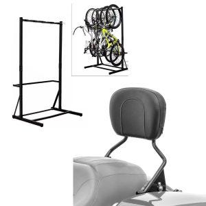 Set: Bicycle stand freestanding for 5 bikes StahlRI98 + Sissybar suitable for Harley Davidson Touring models 09-24 in black