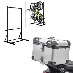 Set: Freestanding bike rack for 5 bikes StahlRI98 + Alu Top Case XS45 45 L silver