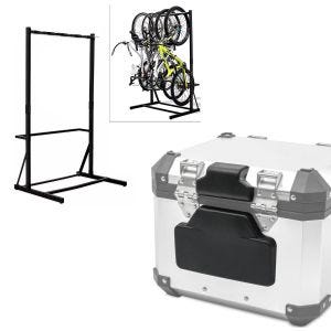 Set: Freestanding bike rack for 5 bikes StahlRI98 + backrest suitable for BMW Alu Topcase RL2