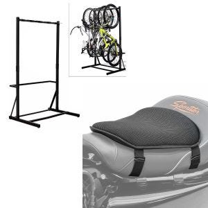 Set: Freestanding bike rack for 5 bikes StahlRI98 + Gel seat cushion M comfort cushion black