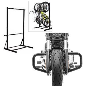Set: Freestanding bike rack for 5 bikes StahlRI98 + Crash Bar Mustache suitable for Harley Davidson Softail 18-24 in black