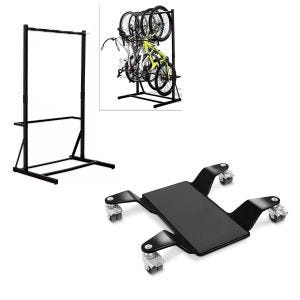 Set: Freestanding bike rack for 5 bikes StahlRI98 + maneuvering aid for main stand Easy Mover II up to 320kg in black