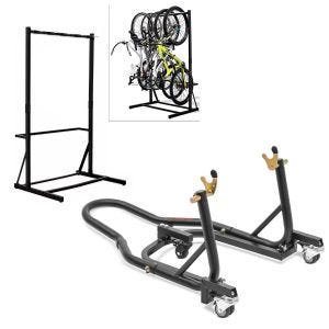 Set: Freestanding bike rack for 5 bikes StahlRI98 + maneuvering aid assembly stand rear wheel Mover 2 Racing from black matt