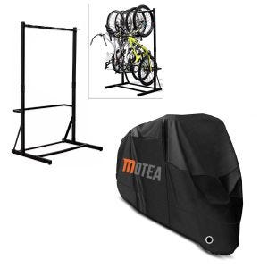 Set: Freestanding bike rack for 5 bikes StahlRI98 + tarpaulin BC1 XXL cover in black