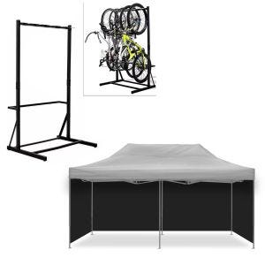 Set: Freestanding bike rack for 5 bikes StahlRI98 + 4x gazebo black side walls foldable tent walls suitable for racing tent 3x6m