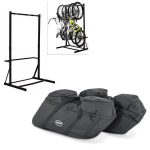 Set: Bicycle stand freestanding for 5 bicycles StahlRI98 + case inner bags suitable for Harley Davidson Touring 94-24 for side cases SP4