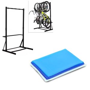 Set: Freestanding bike rack for 5 bikes StahlRI98 + gel pad suitable for motorcycle seat Can be cut to size, 20 x 15 x 1.5 cm